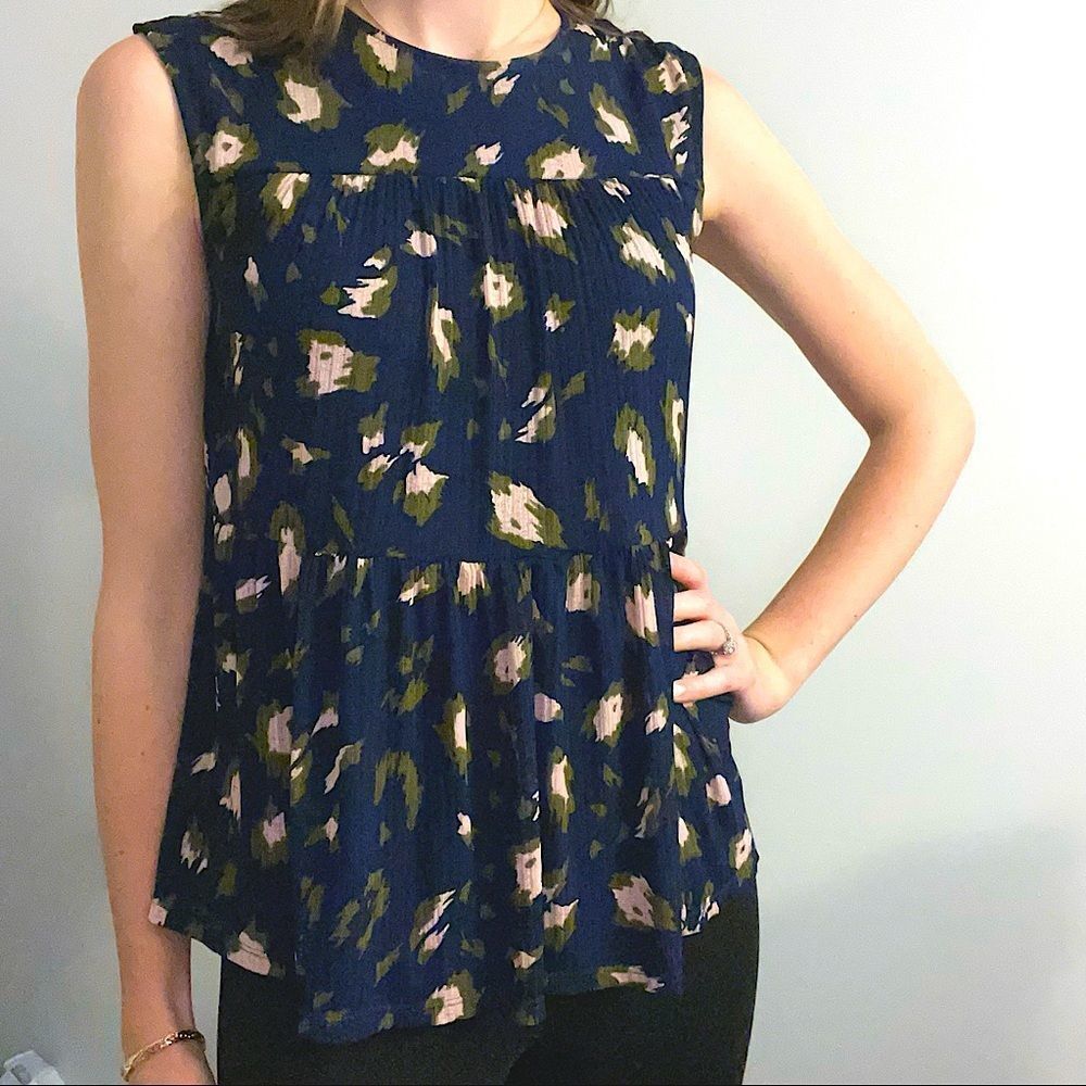 Juicy Couture Layered Babydoll Floral Top | Color Navy Blue | Size S | EUC